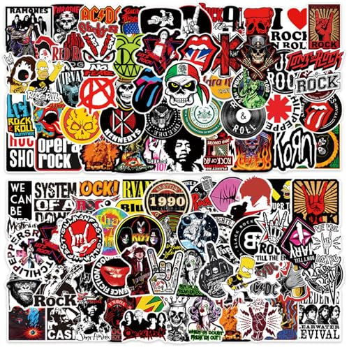100 Pcs Rock Music Band Stickers, Guitar Stickers for Classic RockMusic, Retro Band Sticker for Adults, Roll Music Sticker Water Bottles, Laptop, Bicycle, Skateboard, Luggage