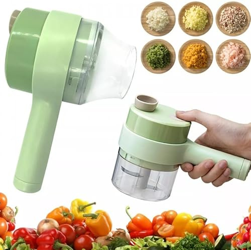 MF artSHOP Mini Tritatutto Elettrico Portatile, Affettaverdure Ricaricabile USB 4 in 1 Taglia Verdure, Senza Fili, Con Contenitore Per Aglio, Peperoncino, Cipolla, Sedano, Carne