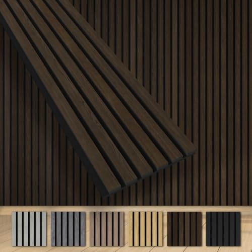HEXIM Akustikpaneele 2 Stück 280x30cm Holz Grande - XXL Wandpaneele Platten Lamellen Holzpaneele Echtholzfurnier 21mm Filz Schalldämmung MDF Braun (1,69m² Dark Smoked Oak)