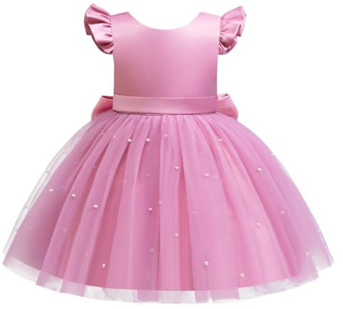 Lito Angels Vestito Damigella Abito da Festa Cerimonia Natale Elegante con Perla per Bambina Taglia 6-7 Anni, Rosa
