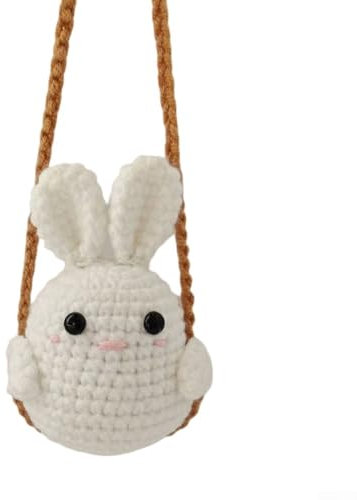 Auto Häkeln Tier Rückspiegel Schaukel Anhänger Ornament für Autozubehör (Hase)