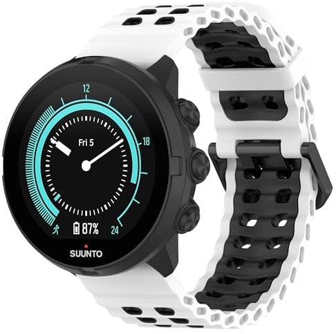 CZhkg 24mm Silikon Atmungsaktiv Uhrenarmbänder für Suunto 9/9 Baro Strap, Silikonband Armbänd Sportbänder Ersatzarmbänd Schnellspanner Wristband für Suunto 9 Baro / D5 / 7 (Weiß schwarz)