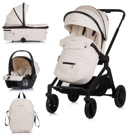 Chipolino Kombikinderwagen Magnum 3 in 1 Babywanne Sportsitz i-Size Babyschale creme
