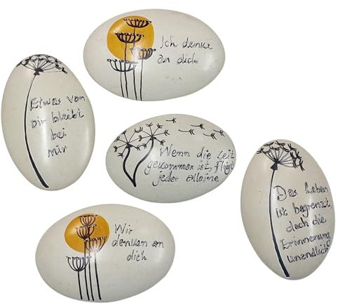 Herzmensch 5 Trauersteine mit verschiedenen Sprüchen - Grabschmuck zu Allerheiligen, Ostern, Weihnachten, zum Todestag - kleine Deko Steine aus Speckstein für den Friedhof 6-7 cm