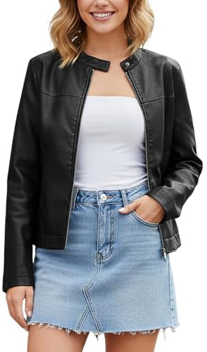 Veste Simili Cuir Femme de Motard Vintage Blouson en Cuir PU Veste Moto
