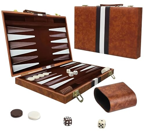 XUXLEKK Backgammon da Viaggio, Backgammon gioco da tavolo, Pedine e Dadi Portatili Regalo Perfetto per Gli Amanti dei Viaggi, del Campeggio e Dei Picnic, 2 Giocatori, 11 Zoll