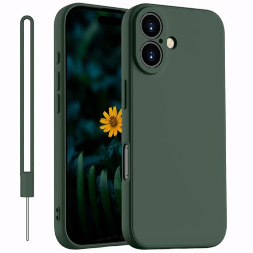 Kukiwhy für iPhone 16 Hülle Silikon, Grün | Dünne mit Microfiber Hanyhülle für iPhone 16 aus flüssigem Silikon mit Kameraschutz, Kratzfeste und stoßfeste Schutzhülle
