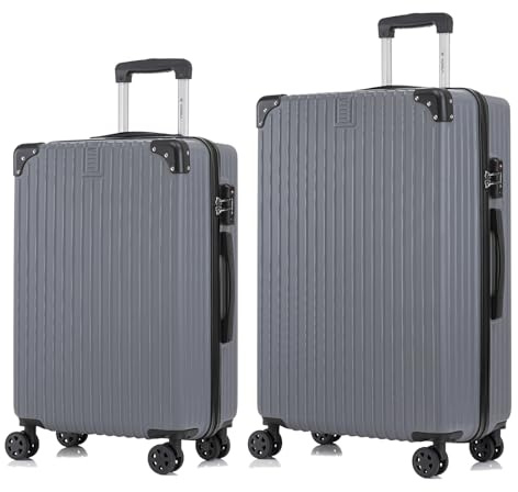 YONSLY Premium Reisekoffer TSA-Schloss,YKK-Reißverschluss Hartschalen-Koffer Trolley Kabinenkoffer Rollkoffer Suitcase Handgepäck 4 Rollen (Grau, L-XL-Set)