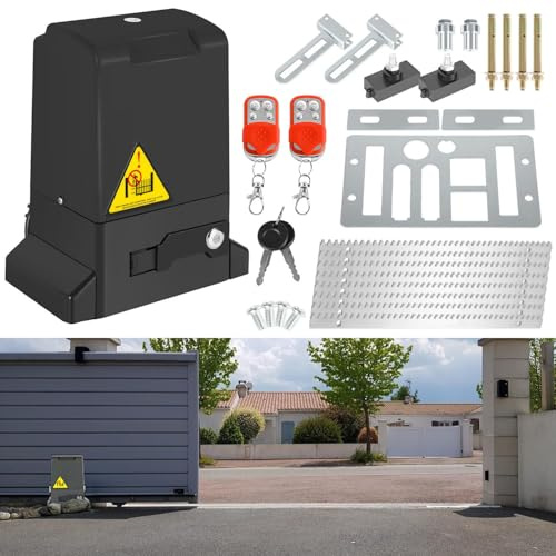 Peviasot Schiebetorantrieb Set, 370W 800kg Flügeltorantrieb Torantrieb 12M Garagentorantrieb, mit 2 Fernbedienung Toröffner, Entriegelungsschlüssel und für Hotelbis, Fabrik, Schwarz