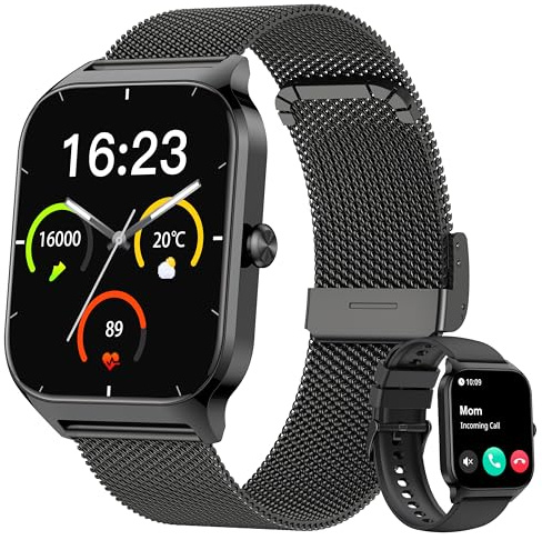 Popglory Montre Connectée Femme Homme, Appel Bluetooth avec 100+ Sport 1,85 Smartwatch, Fréquence Cardiaque Pression Artérielle SpO2 Stress Sommeil, Horloge Mondiale Calculatrice Cadeaux Android iOS