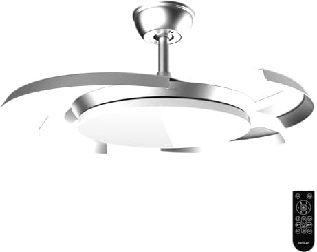 Cecotec Deckenventilator EnergySilence Aero 4500 Puzzle Invisible Silver | 30-W-DC-Motor, 106,7 cm, 4 einziehbare Flügel, LED-Licht mit 3 Helligkeitsstufen, 6 Stufen, Timer bis 4 Std.