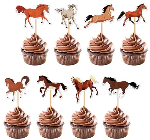 SHENLIU 16Stück Pferde Geburtstagsdeko Cake Topper, Cake Topper Pferde Deko | Cupcake-Picks mit Tiermotiv Geburtstag Kuchen Deko für Pferderennen-Partys Reitsport-Themen-Geburtstag Babyparty