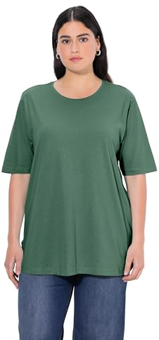 Ulla Popken Damen große Größen Übergrößen Plus Size T-Shirt, Rundhalsausschnitt, Relaxed, Halbarm dunkel eukalyptus 50+ 486910434-50+