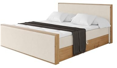 ALTDECOR Boxspringbett mit Matratze und Lattenrost, Topper, Fußteil,Polsterbett mit Bettkasten, Bett mit Stauraum H4-Matratze, Doppelbett, Boxbett - LOLLI9-Z Hellbeige 200x200