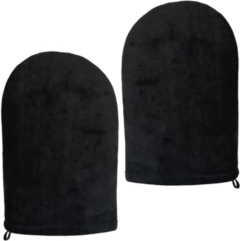 2 Piezas Guantes Aplicadores Autobronceado Doble Cara, Reutilizables, Lavables, para Loción, Bronceado Uniforme sin Manchas, Suave Esponja Negra