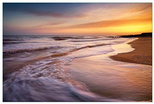 Wallario Küchenrückwand selbstklebend 90 x 60 cm, Motiv: Sonnenuntergang am Strand - Abendspaziergang | Spritzschutz abwischbar & pflegeleicht