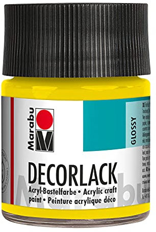 Marabu 11300005019 - Decorlack Acryl Gelb 019, 50 ml, hochglänzender Acryllack auf Wasserbasis, wetterfest, speichelfest, zum Malen, Schablonieren und für Serviettentechnik