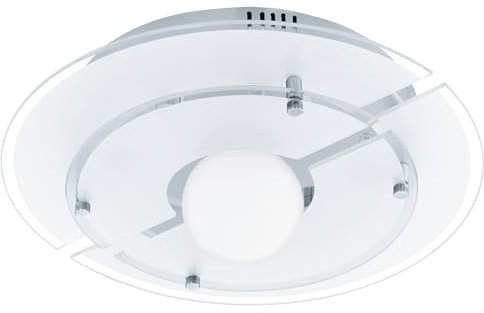 EGLO Deckenlampe Vallerano, Deckenleuchte, Stahl in Chrom, Glas Opal, Glas satiniert in Weiss G9 Fassung