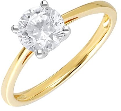 Ivy Gems 9ct Yellow Gold 1ct Finest 100 Cut Swiss Cubic Zirconia Round Solitaire Ring - Size R
