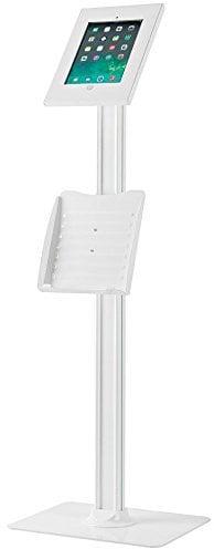 PROSIGNAL Floor Standing iPad Kiosk Display – White Secure Tablet Stand with Lock, Catalogue Holder, Adjustable Tilt & Cable Management – PSG91241