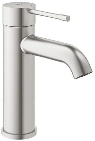 GROHE Essence, Waschtischarmatur, wassersparend (Wasserhahn für das Bad, 17cm hoch, Badarmatur mit langlebiger Oberfläche, einfache Installation am Waschbecken), edelstahl, 23590DC1