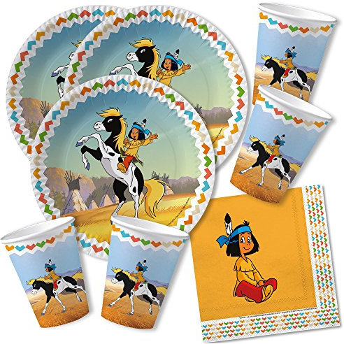 DH-Konzept 52-teiliges Party-Set - Indianer Yakari - Teller Becher Servietten für 16 Kinder