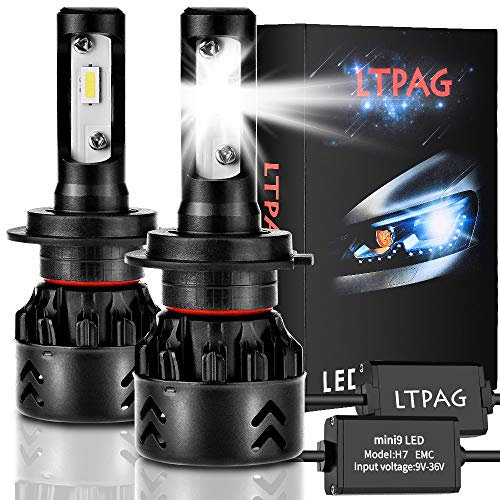 LTPAG Bombilla H7 LED Coche, 2pcs 72W 12000LM Lampara H7 LED 12V/24V Luces LED Coche H7, Faros Reemplazo de Halógena y Kit Xenón H7, Blanco 6000K, Garantía de 2 años