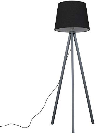 MiniSun | Modern Grey Wood Tripod Design Floor Lamp with a Black Tapered Shade | Floor Lamps & Torchieres, Home Décor & Improvement Essential | Includes Bulb [3000K Warm White]
