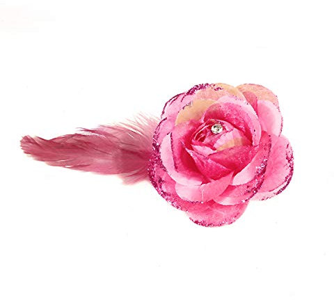 Pince Broche Mariage Fleur Tissu Scintillant Strass Rose