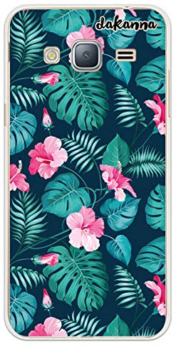 dakanna Kompatibel mit [Samsung Galaxy J3 - J3 2016] Flexible Silikon-Handy-Hülle [Transparent] Tropische Blumen Design, TPU Case Cover Schutzhülle für Dein Smartphone
