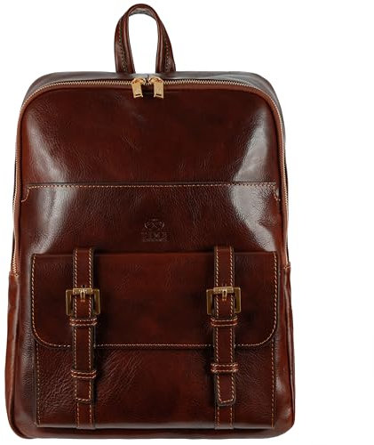 Time Resistance Brown Full Grain Leather Backpack - Large Vintage Rucksack Purse for Laptop up to 15” - Spacious Business Backpack for Men and Women - Handmade Italian Leather Unisex Travel Daypack