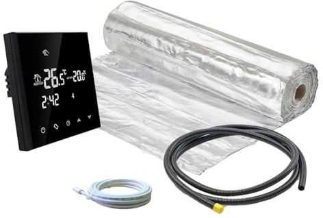 ew direkt Komplett-Set elektrische Fußbodenheizung AluPro 140 für Laminat/Klickvinyl mit Thermostat RT-50 schwarz (1-20m²) (5 m² - 0,5 x 10 m)