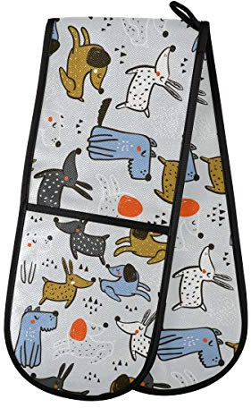 ZZXXB Funny Terrier Dog Double Oven Mitt Heat Resistant Non-Slip Kitchen Gloves Extra Long 7 x 35 for Cooking Baking Barbecue Grilling