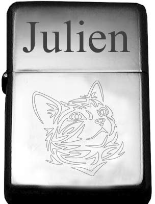 Sturmfeuerzeug mit persönlicher Gravur, Text + Zeichnung wählbar (Hier, Katze), erhältlich in Silber und Schwarz