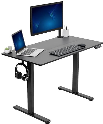 VIVO DESK-E144B - Scrivania con regolazione dell'altezza, altezza elettrica, 112 x 61 cm, postazione di lavoro in piedi con controller di memoria, piano nero, telaio nero