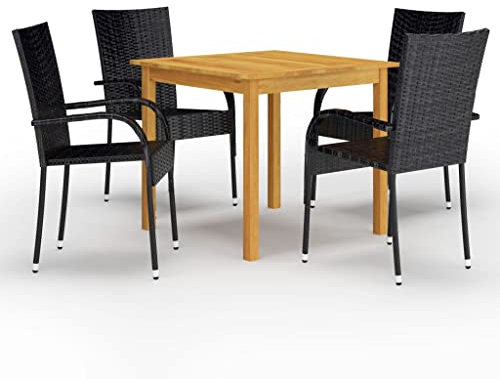 vidaXL Gartenmöbel Set 5-TLG. Sitzgarnitur Sitzgruppe Gartengarnitur Gartenset Tisch Stühle Esstisch Gartentisch Gartenstuhl Sessel Schwarz