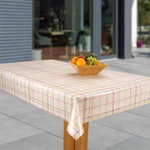 laro Wachstuch-Tischdecke Abwaschbar Garten-Tischdecke Wachstischdecke PVC Plastik-Tischdecken Eckig Meterware Wasserabweisend Abwischbar, Muster:Streifen Rose, Größe:110x110