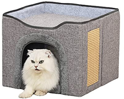 Katzenbett Faltbares Katzenhaus Pet Nest, Katzenhöhle Katzenkorb Mit Abwaschbar Und Weichem Innerkissen, Warm Plüsch Katzenzelt Hundebett Haustier Schlafsack Für Katze Kleine Hunde (Grau)