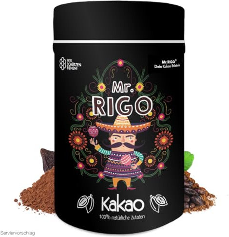 Mr.Rigo® Premium Kakaopulver für Trinkschokolade, ohne Zucker, ohne Zusätze, keto-freundlich, nicht alkalisiert, naturbelassen, vegan, fairtrade (250g Start Pack mit Dose)