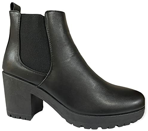 sole london Womens Platform Ankle Chelsea Block Chunky HIGH Heel Ladies Shoes Boots Size 3-8 Black Pu
