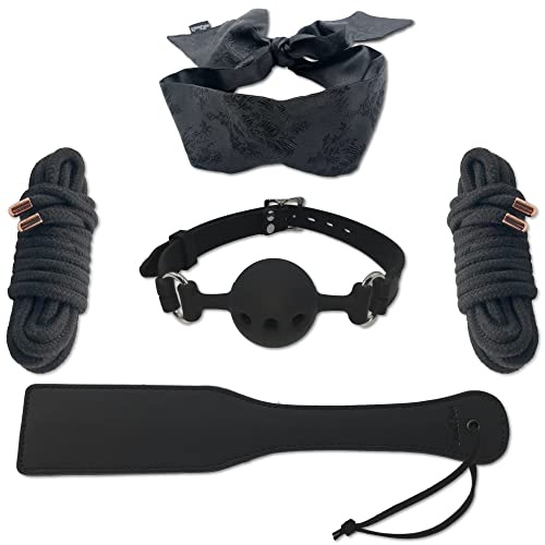 DaniChou® Juego BDSM de 5 piezas premium, ataduras y cuerda bondage, mordaza, látigo, antifaz, juguetes sexuales ambos, juguetes sexuales para parejas, paddle sex SM látigo, juego de juguetes sexuales