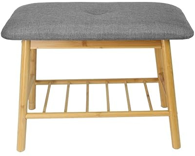 TrendLine Bambus Bank 60x30x45cm Bezug Leinen/Polypropylen Sitzbank Fußhocker