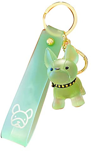 Herbests Grün Französisch Bulldogge Schlüsselbund Auto Schlüsselanhänger Karikatur Hund Anhänger Schlüsselring Welpen Figuren Taschenanhänger für Damen Rucksäcke Telefon Dekoration Schmuck Geschenk