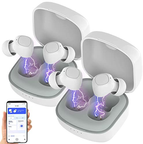 auvisio Kabelose Kopfhörer: In-Ear-Stereo-Headset, BT 5, Ladebox, 18 Std. Spielzeit, App, 2er-Set (True-Wireless Kopfhörer, InEar, Bluetooth, iPhone Ladestation)