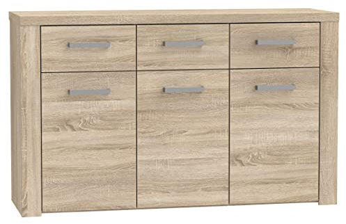 Newroom Sideboard Sonoma Eiche Kommode Modern - 136x83x41,3 cm (BxHxT) - Highboard Anrichte Tisch - [Cosima.Two] Wohnzimmer Wohnstube Büro