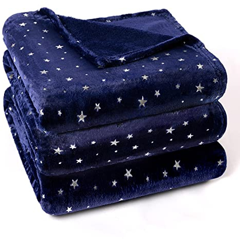 Stellhome Frühlings-/Herbst-Bettdecke, ultraweich, luxuriös, warm, Fleece, Stern-Überwurfdecke für Sofa, Schlafzimmer (King-Size-Größe 228,6 x 274,3 cm, Marineblau)