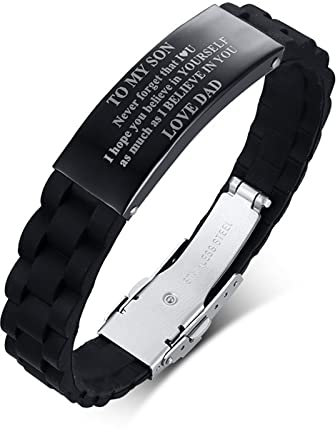 Skcess Männer Armband Schwarz，Identifikationsarmbänder Leeres Etikett Aus Silikon Rostfreier Stahl Magnetarmband Herren 22.5cm