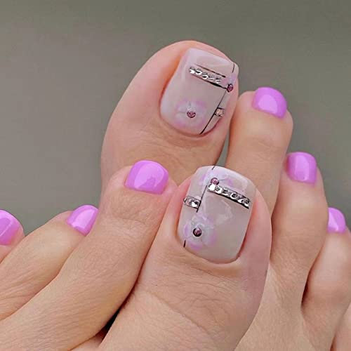 24 Stück Falsche Zehennägel zum Aufkleben Quadrat Kurze Gefälschte Französische Zehennägel Falsche Nagel Tips Fußnägel Tips Nagelspitzen für Nagelstudio DIY Dekoration Für Frauen Mädchen,Rose