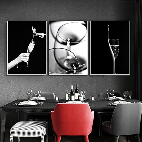 Moderne Wein Kaffee Getränke schwarz und weiß Leinwand Gemälde Esszimmer Bar Poster Wohnzimmer Küche Wand Wohnkultur 15,7 x 23,6 (40 x 60 cm) x 3 Kein Rahmen