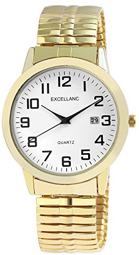Excellanc Herren-Uhr Zugband Edelstahl Comfort fit Datum Analog Quarz 2700021 (goldfarbig weiß)
